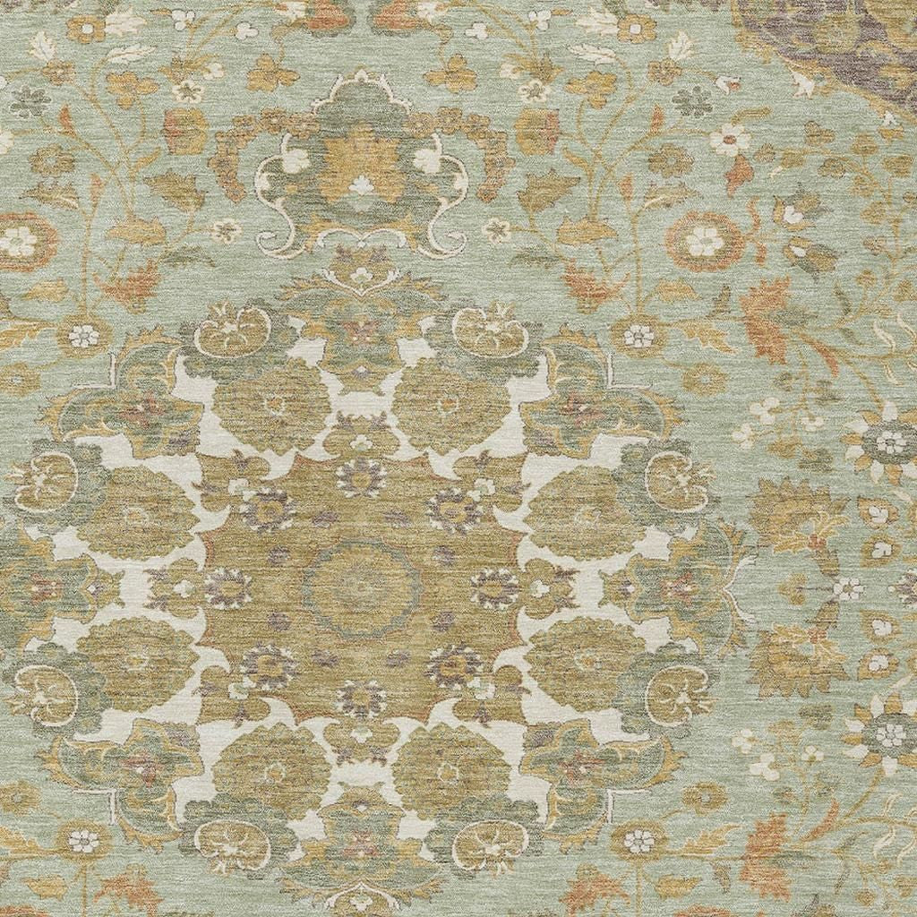 3' X 5' Green And Taupe Damask Washable Indoor Outdoor Area Rug Homeroots Outdoor