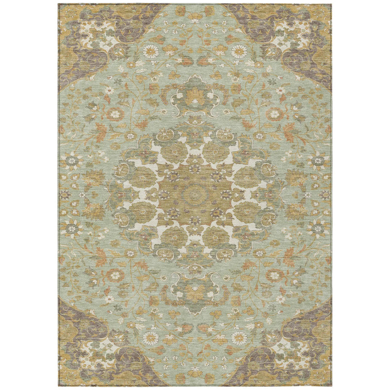 3' X 5' Green And Taupe Damask Washable Indoor Outdoor Area Rug Homeroots Outdoor