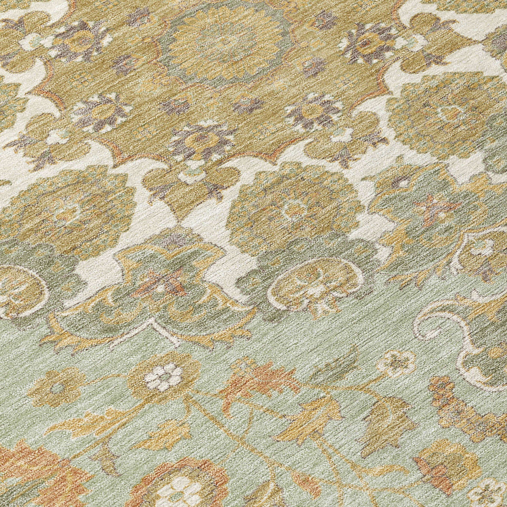 3' X 5' Green And Taupe Damask Washable Indoor Outdoor Area Rug Homeroots Outdoor