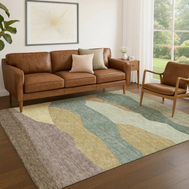 3' X 5' Green And Taupe Geometric Washable Indoor Outdoor Area Rug Homeroots Outdoor