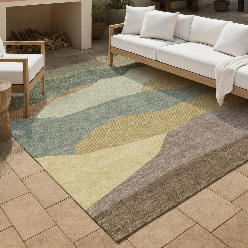 3' X 5' Green And Taupe Geometric Washable Indoor Outdoor Area Rug Homeroots Outdoor