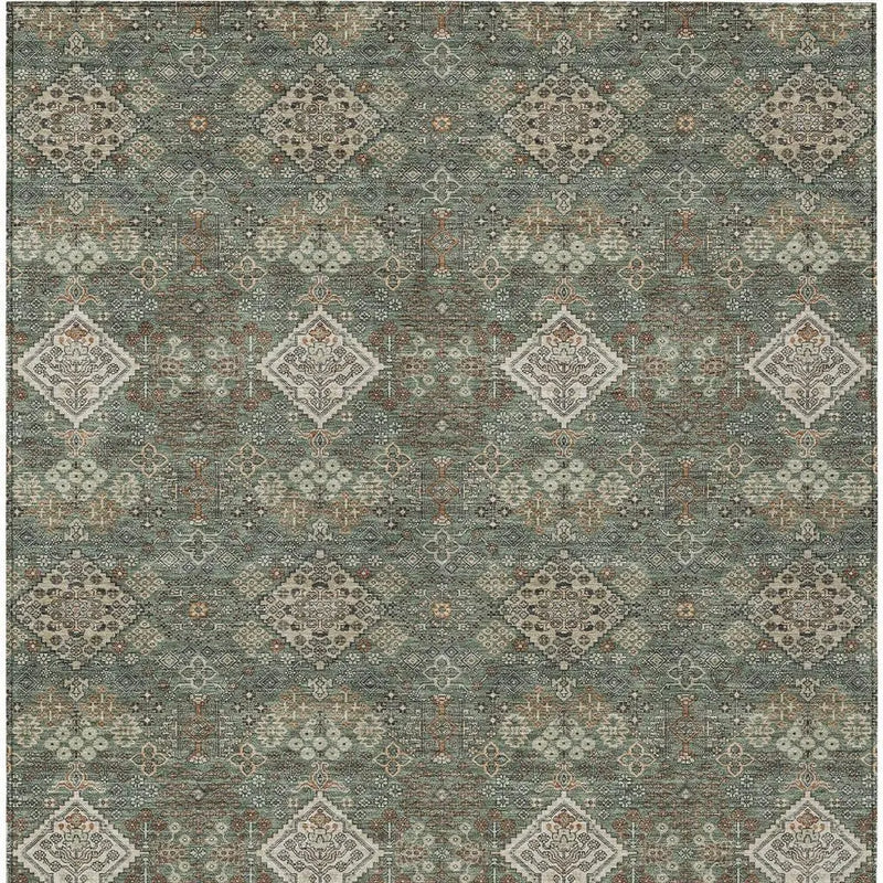 3' X 5' Green And Taupe Geometric Washable Indoor Outdoor Area Rug Homeroots Outdoor