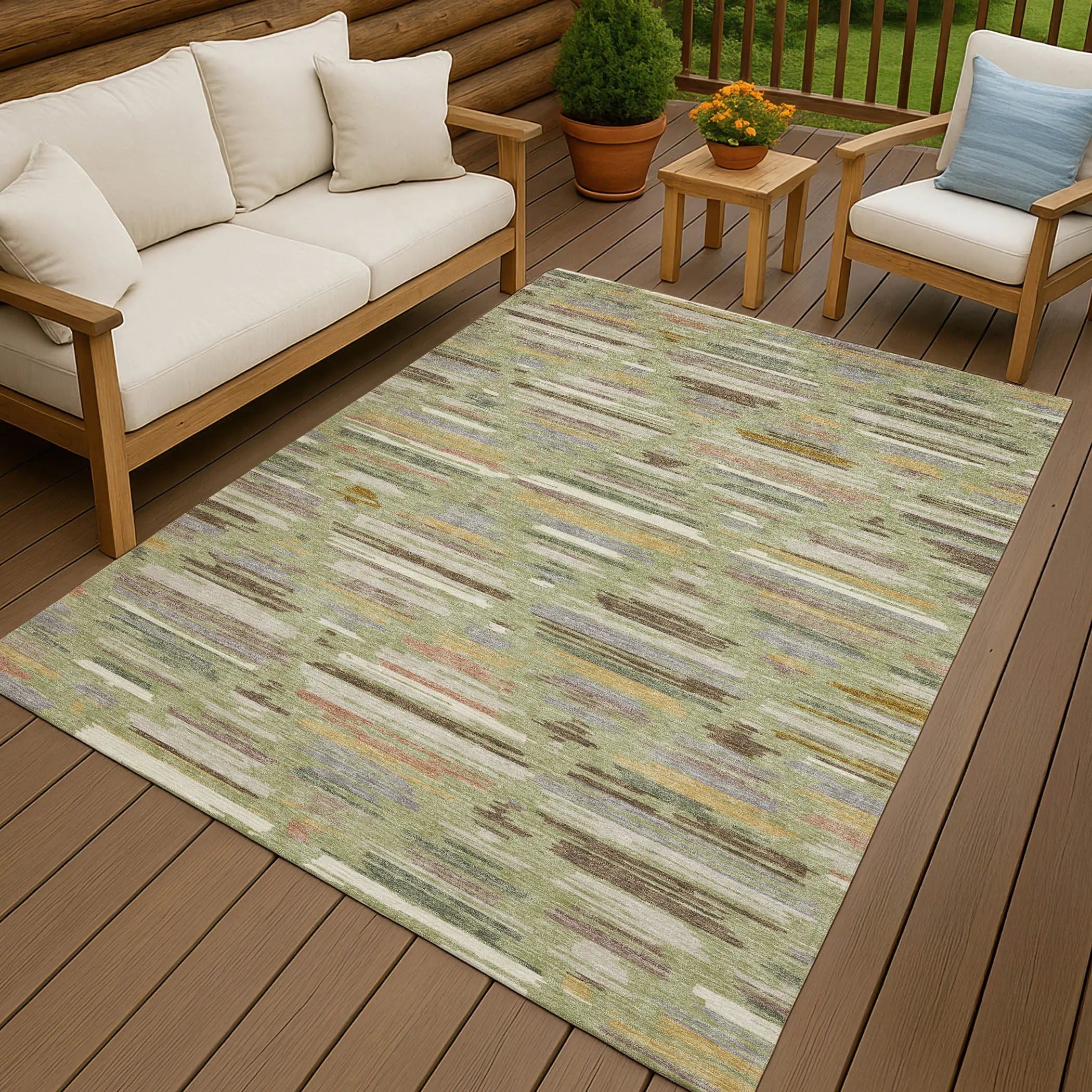 3' X 5' Green And Taupe Southwestern Washable Indoor Outdoor Area Rug Homeroots Outdoor