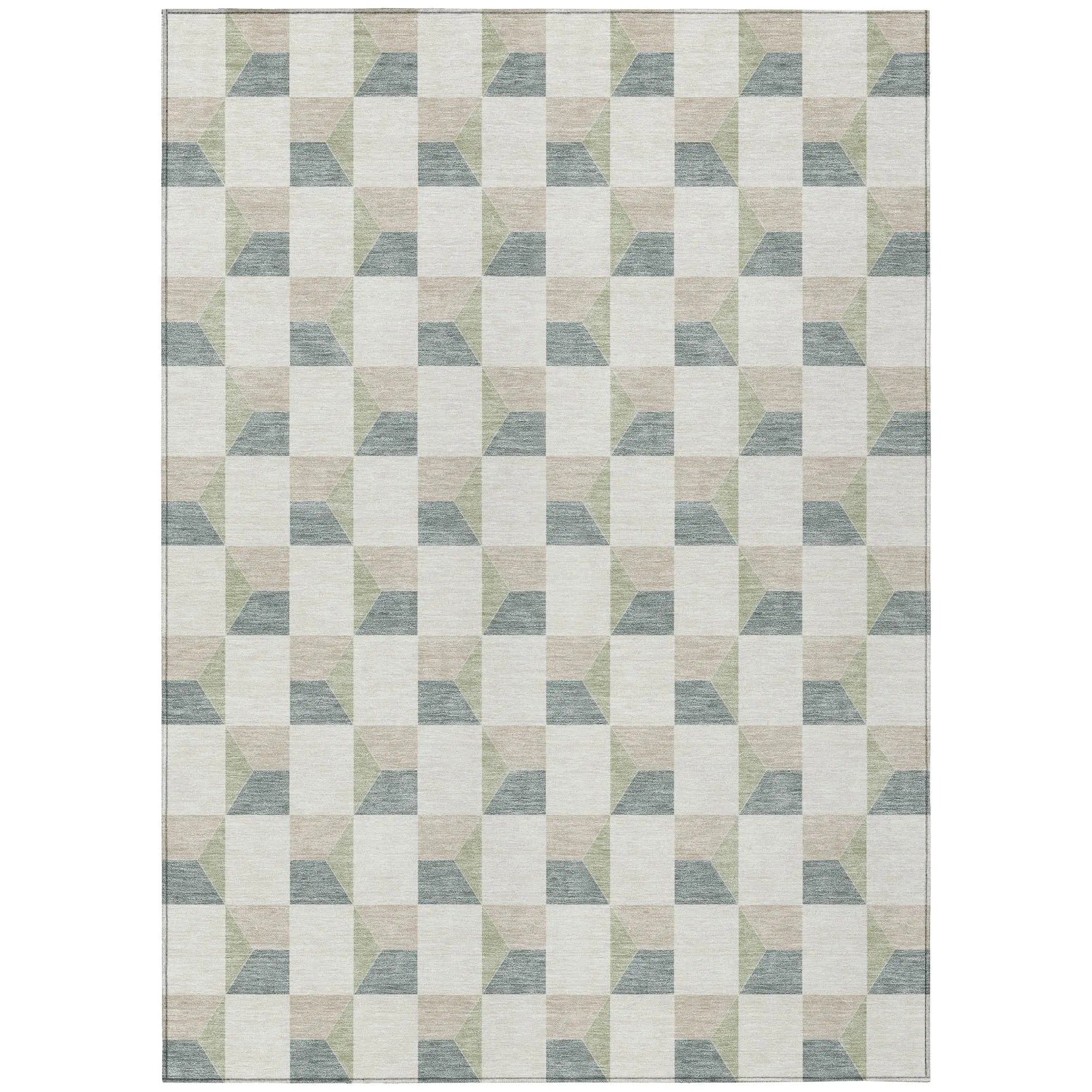 3' X 5' Green And Teal Blue Geometric Washable Indoor Outdoor Area Rug Homeroots Outdoor