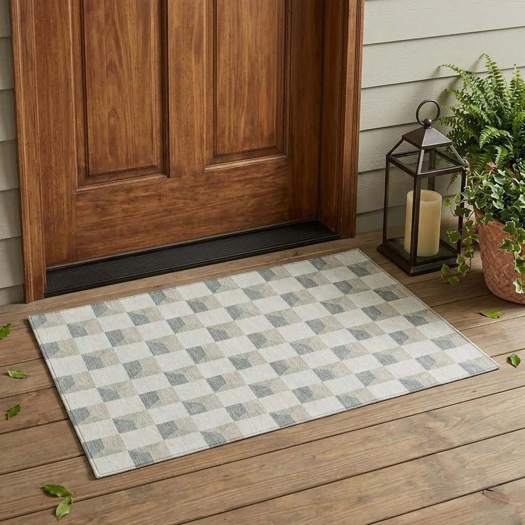 3' X 5' Green And Teal Blue Geometric Washable Indoor Outdoor Area Rug Homeroots Outdoor