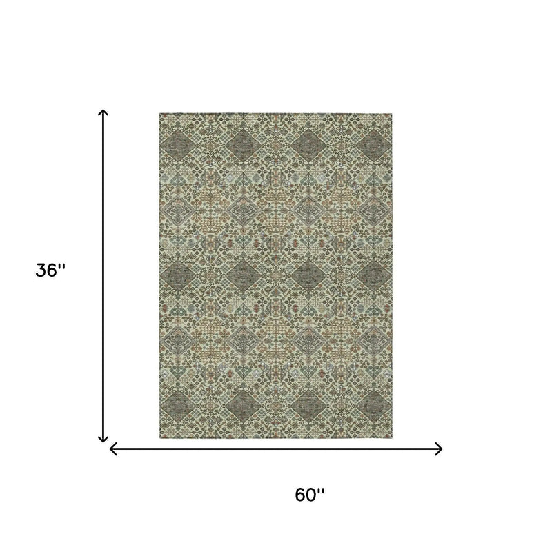 3' X 5' Green And Teal Blue Geometric Washable Indoor Outdoor Area Rug Homeroots Outdoor