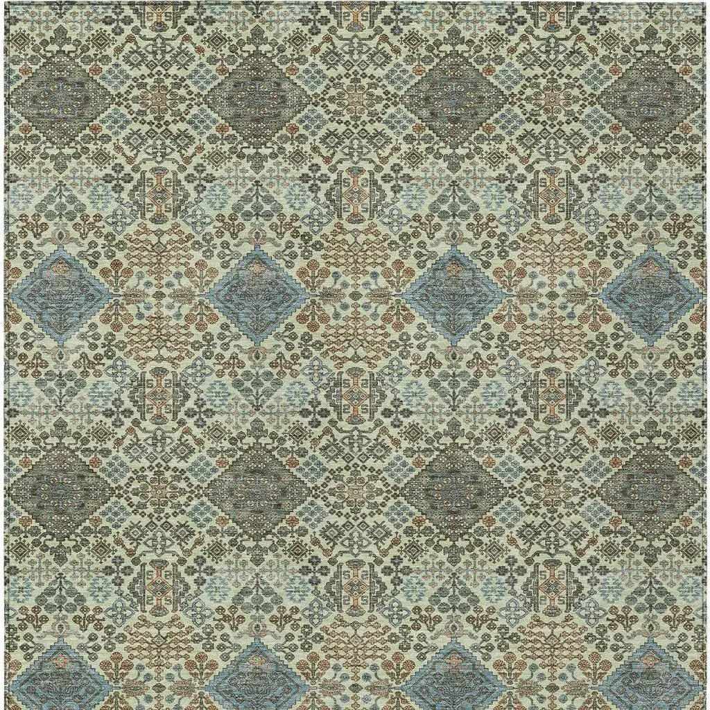 3' X 5' Green And Teal Blue Geometric Washable Indoor Outdoor Area Rug Homeroots Outdoor