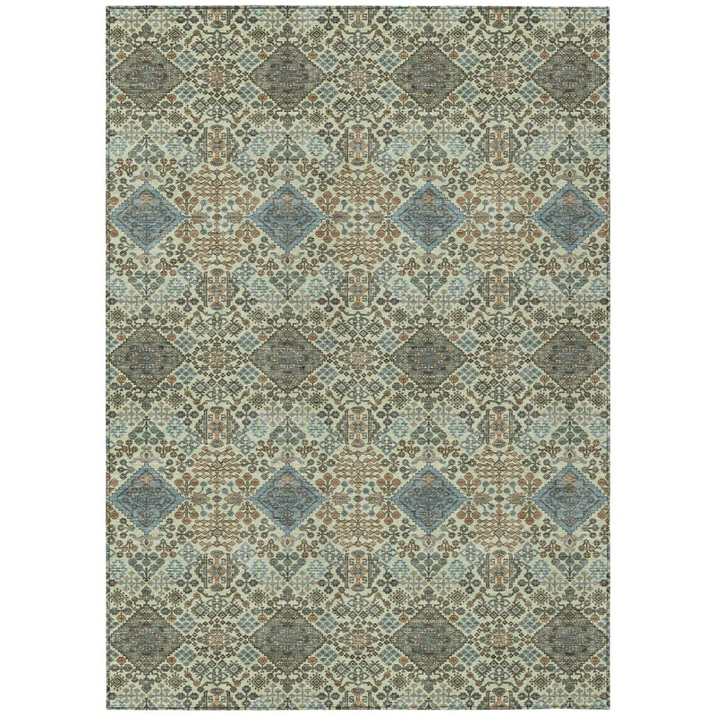 3' X 5' Green And Teal Blue Geometric Washable Indoor Outdoor Area Rug Homeroots Outdoor