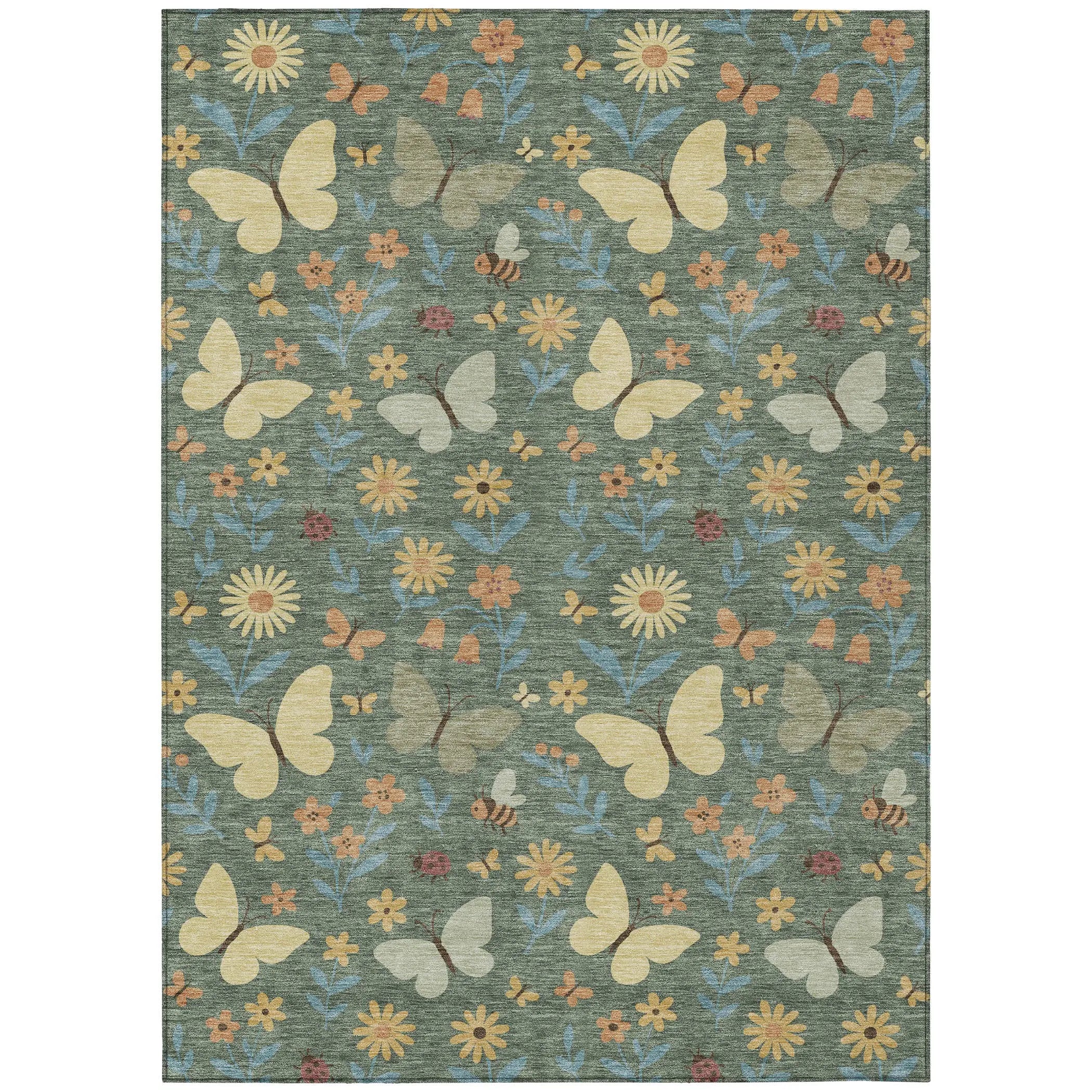 3' X 5' Green And Wheat Abstract Washable Indoor Outdoor Area Rug Homeroots Outdoor