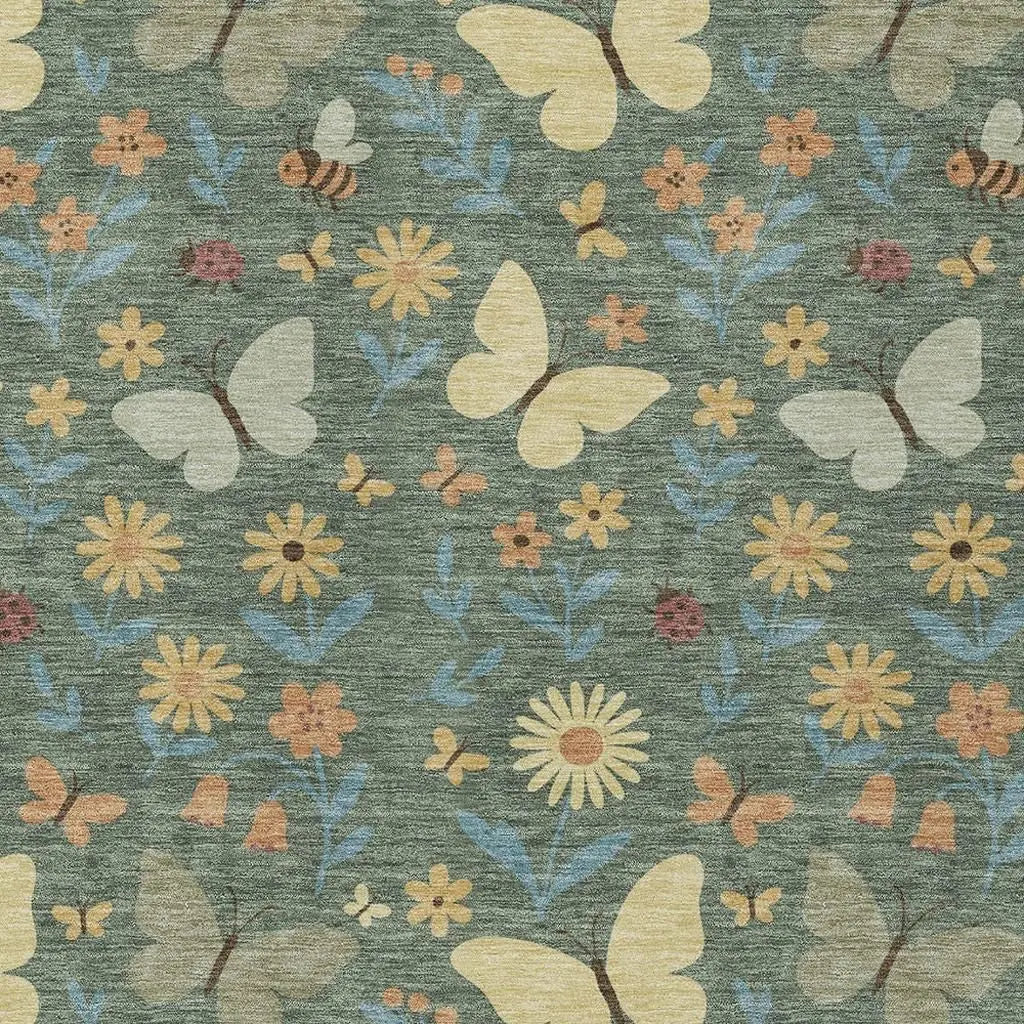 3' X 5' Green And Wheat Abstract Washable Indoor Outdoor Area Rug Homeroots Outdoor