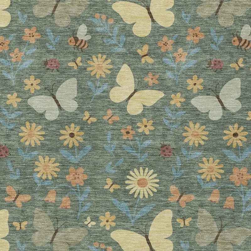 3' X 5' Green And Wheat Abstract Washable Indoor Outdoor Area Rug Homeroots Outdoor