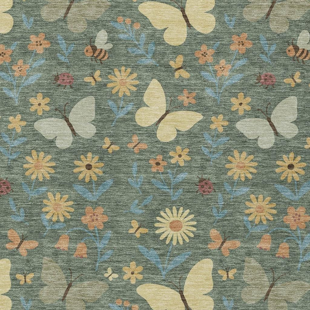 3' X 5' Green And Wheat Abstract Washable Indoor Outdoor Area Rug Homeroots Outdoor