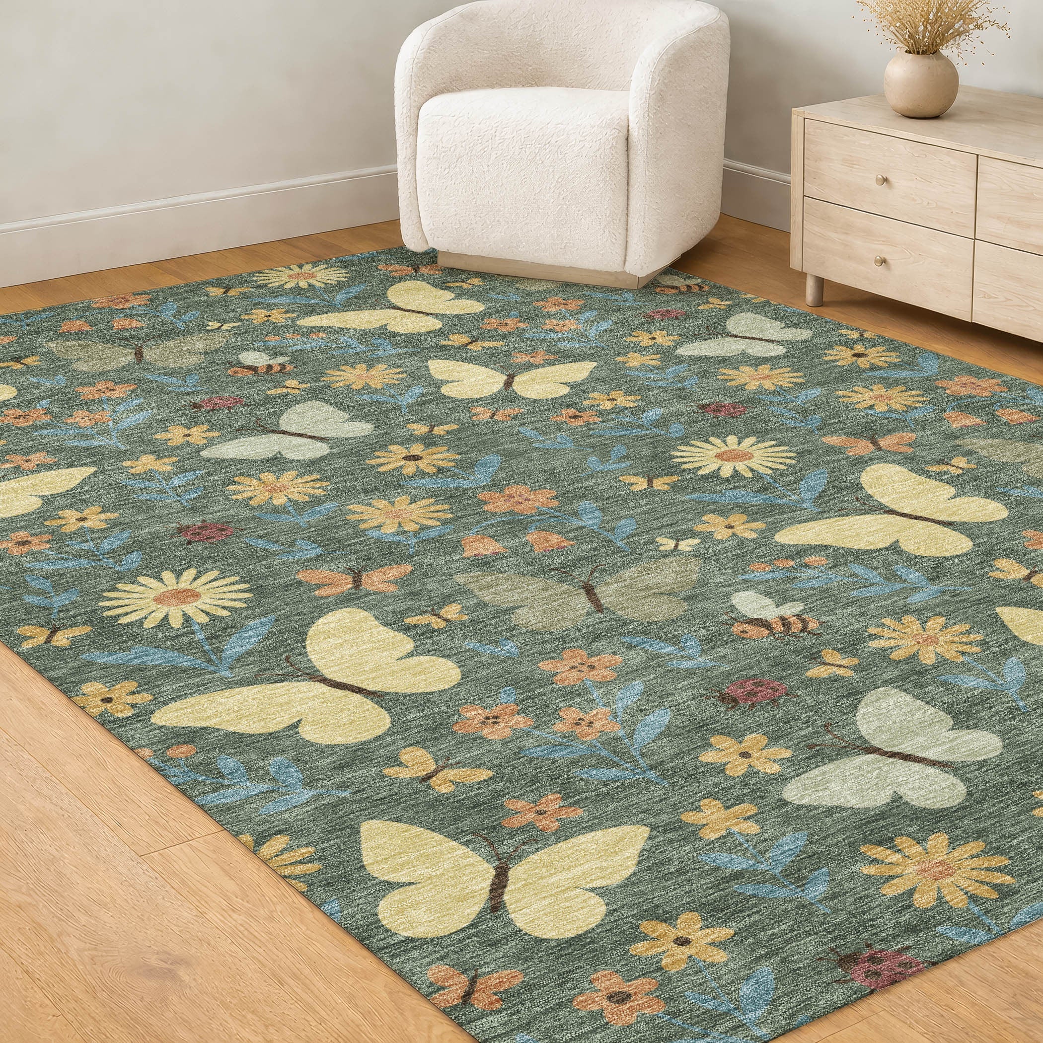 3' X 5' Green And Wheat Abstract Washable Indoor Outdoor Area Rug Homeroots Outdoor