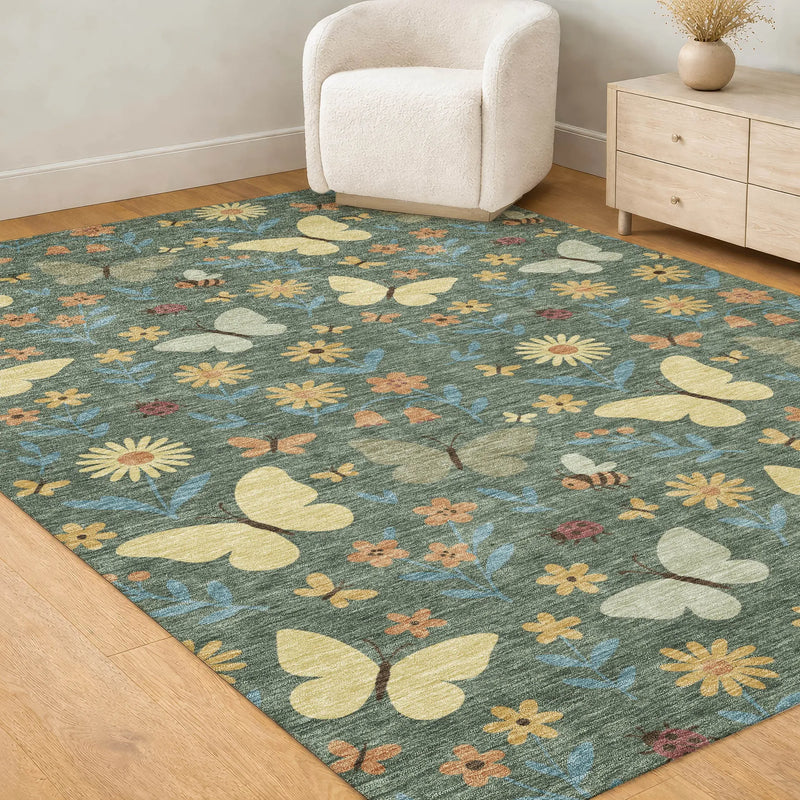 3' X 5' Green And Wheat Abstract Washable Indoor Outdoor Area Rug Homeroots Outdoor