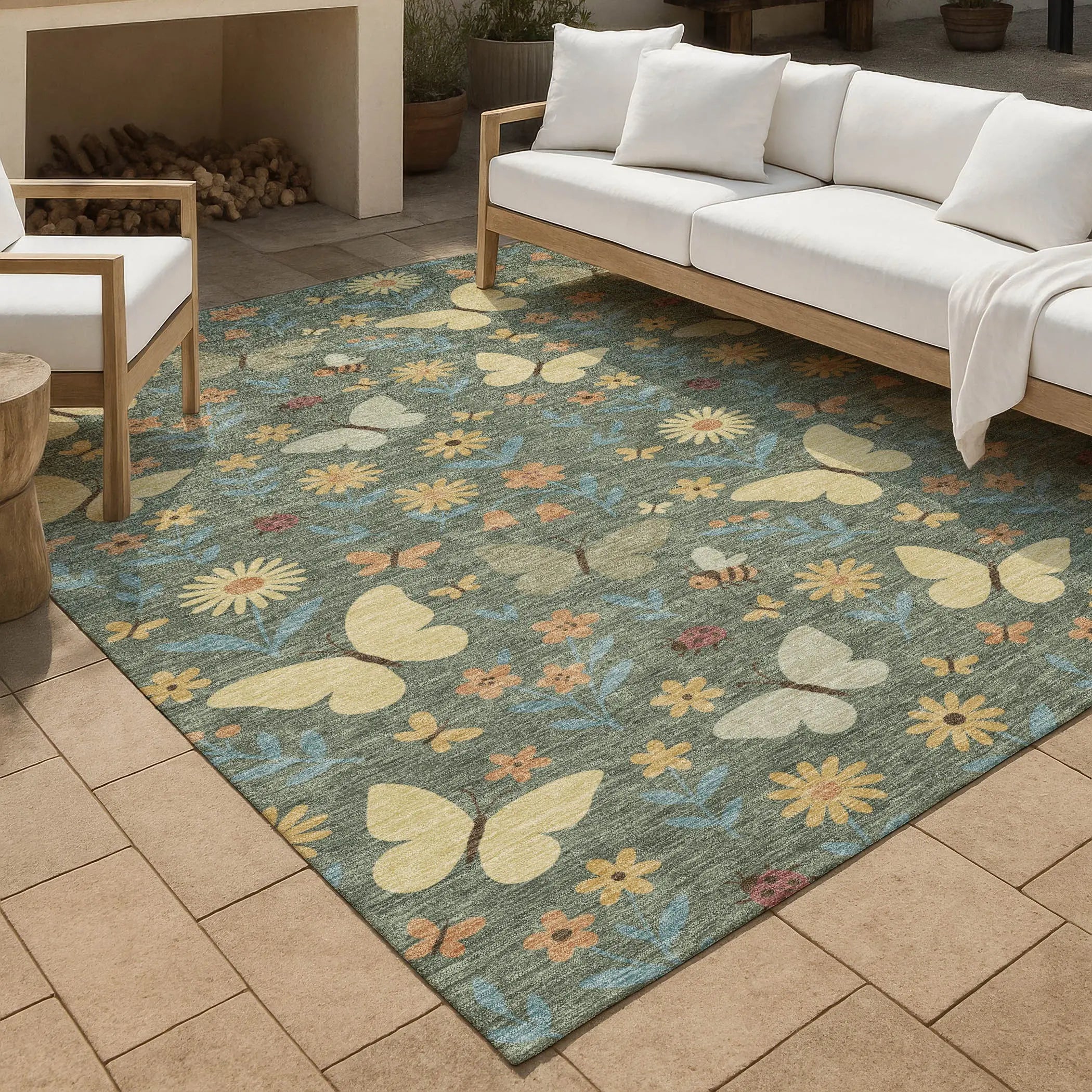 3' X 5' Green And Wheat Abstract Washable Indoor Outdoor Area Rug Homeroots Outdoor