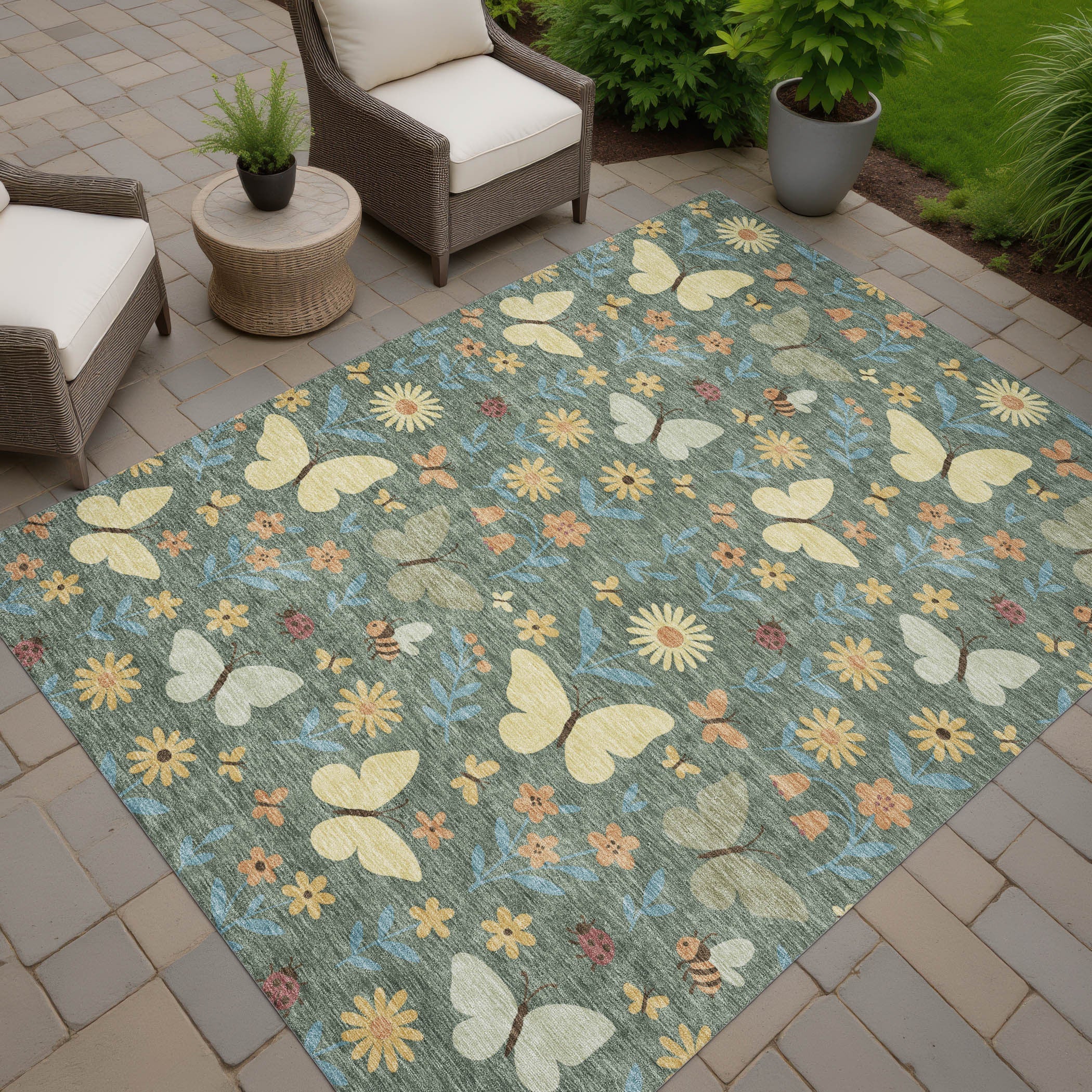 3' X 5' Green And Wheat Abstract Washable Indoor Outdoor Area Rug Homeroots Outdoor
