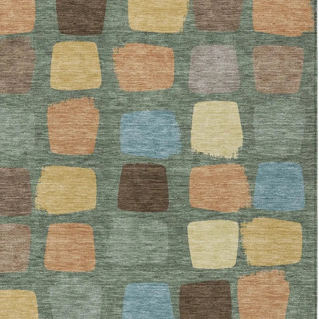 3' X 5' Green And Wheat Geometric Washable Indoor Outdoor Area Rug Homeroots Outdoor