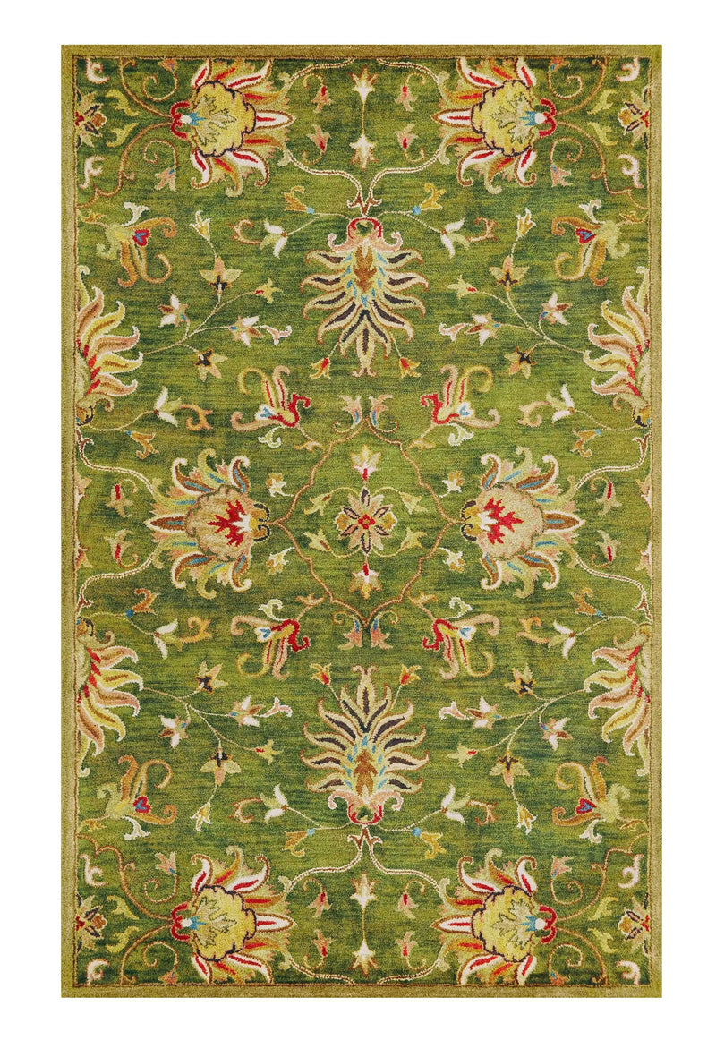 3' X 5' Green Red And Ivory New Zealand Lambs Wool Floral Medallion Hand Tufted Area Rug Homeroots Home Decor