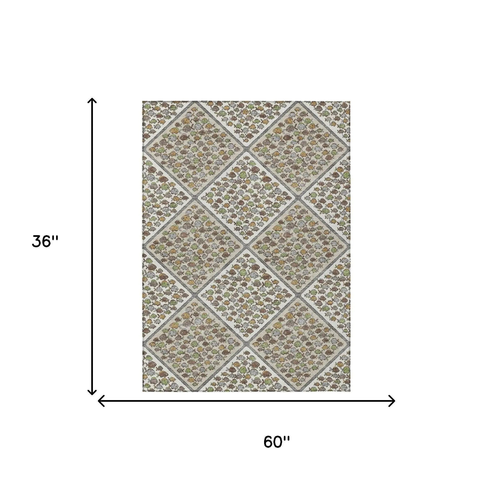 3' X 5' Ivory And Beige Abstract Washable Indoor Outdoor Area Rug Homeroots Outdoor