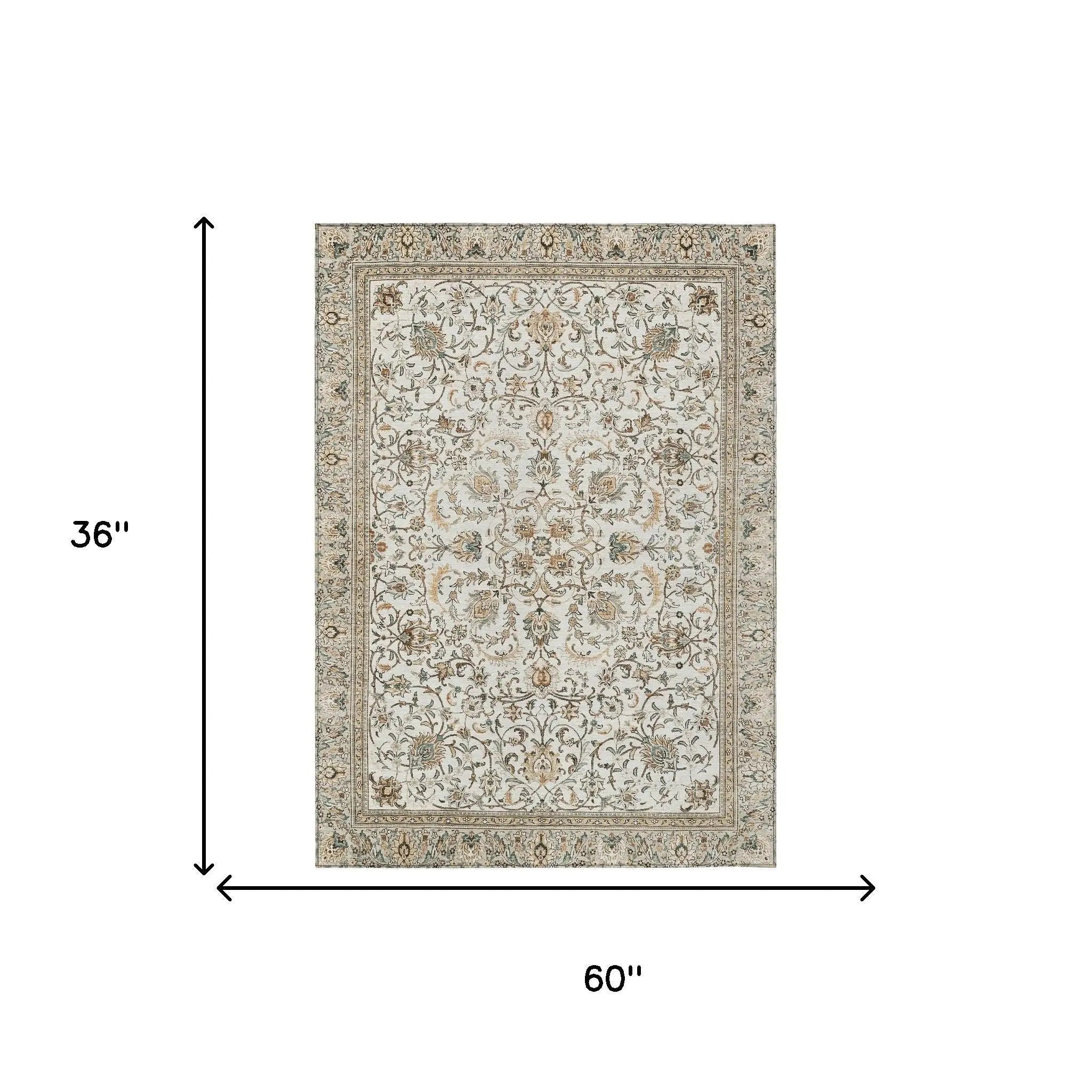 3' X 5' Ivory And Beige Botanical Leaves Washable Indoor Outdoor Area Rug Homeroots Outdoor