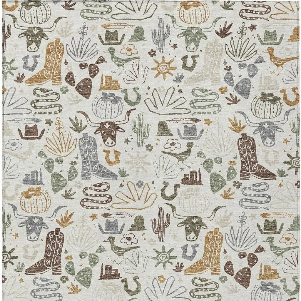 3' X 5' Ivory And Beige Cactus Washable Indoor Outdoor Area Rug Homeroots Outdoor