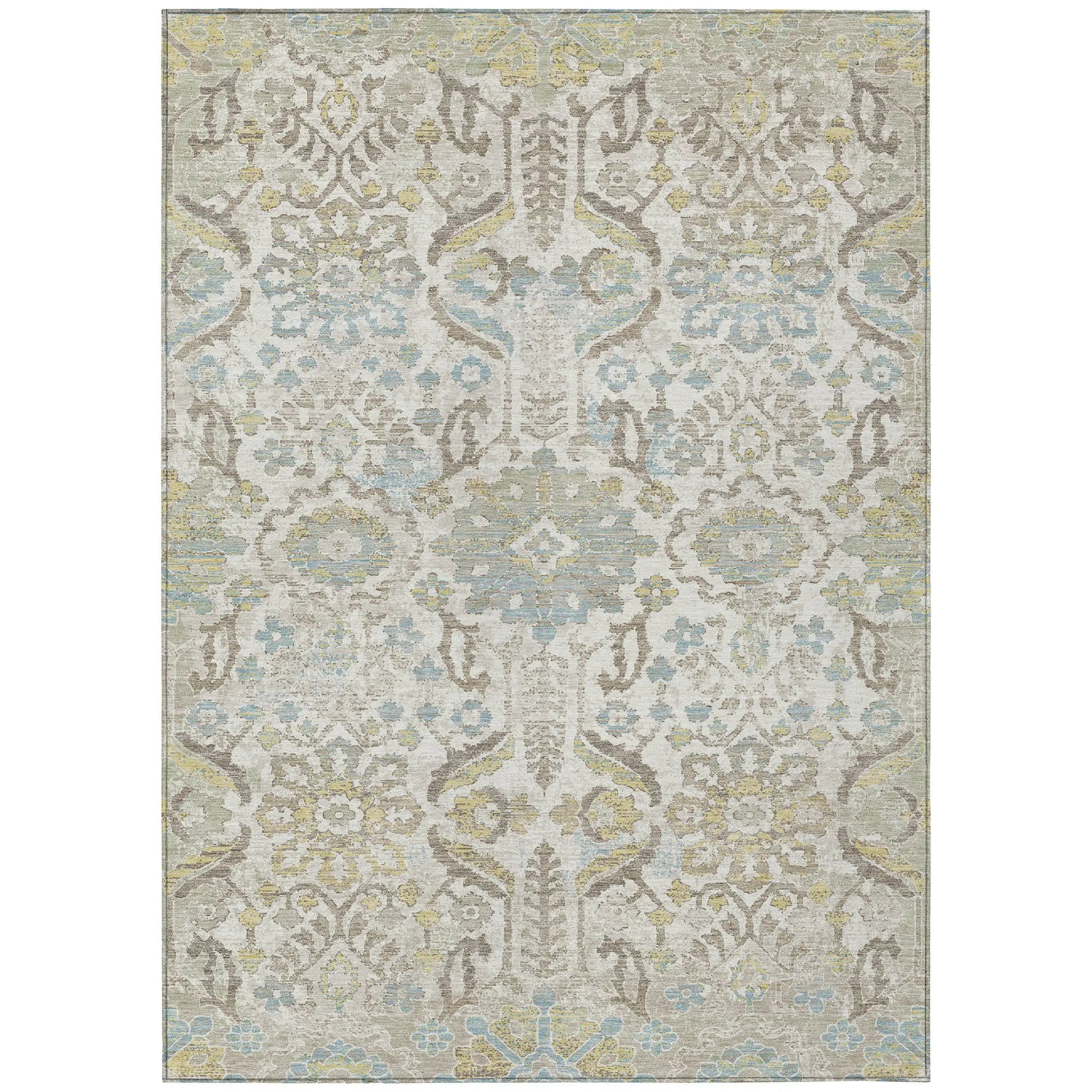 3' X 5' Ivory And Beige Damask Washable Indoor Outdoor Area Rug Homeroots Outdoor