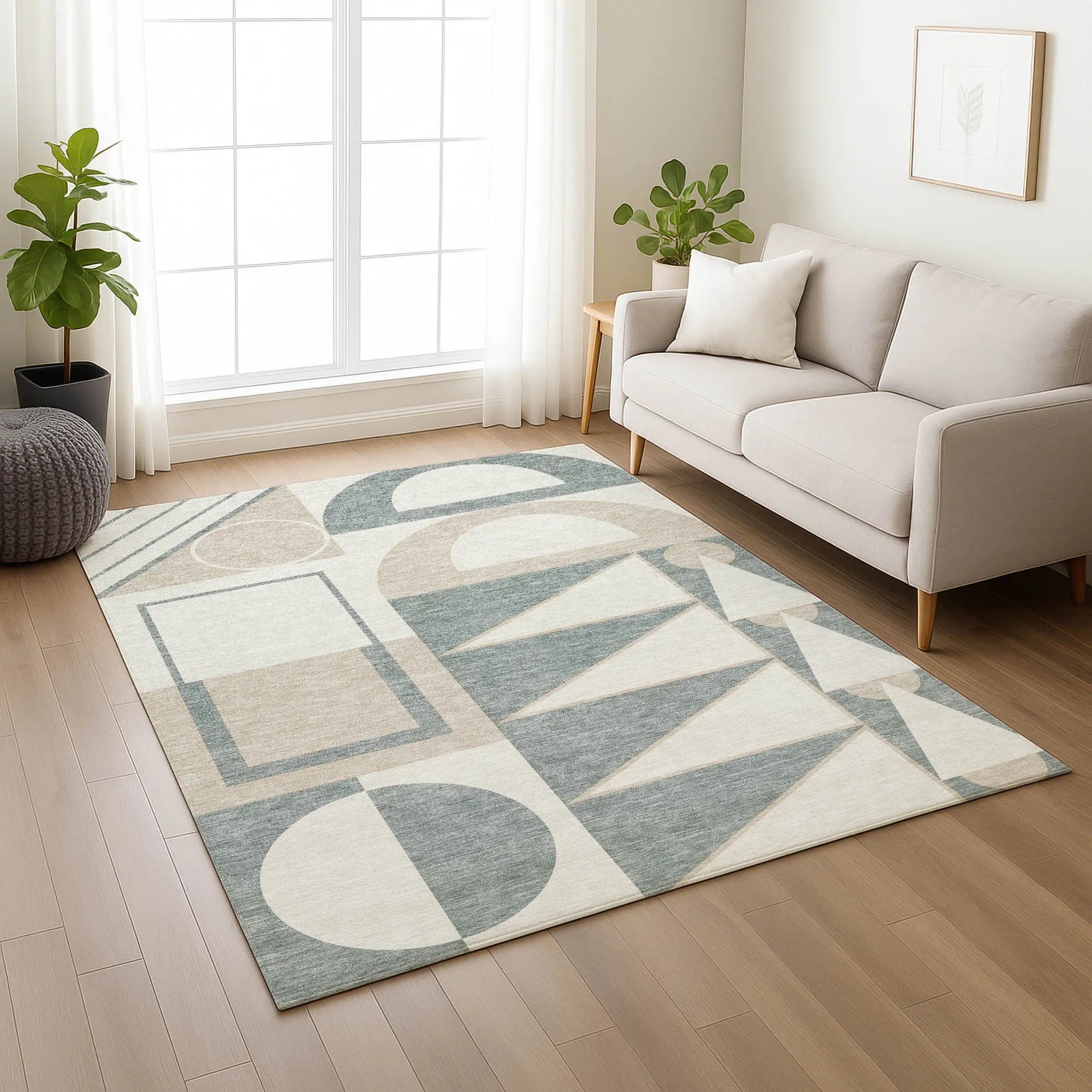 3' X 5' Ivory And Beige Geometric Washable Indoor Outdoor Area Rug Homeroots Outdoor