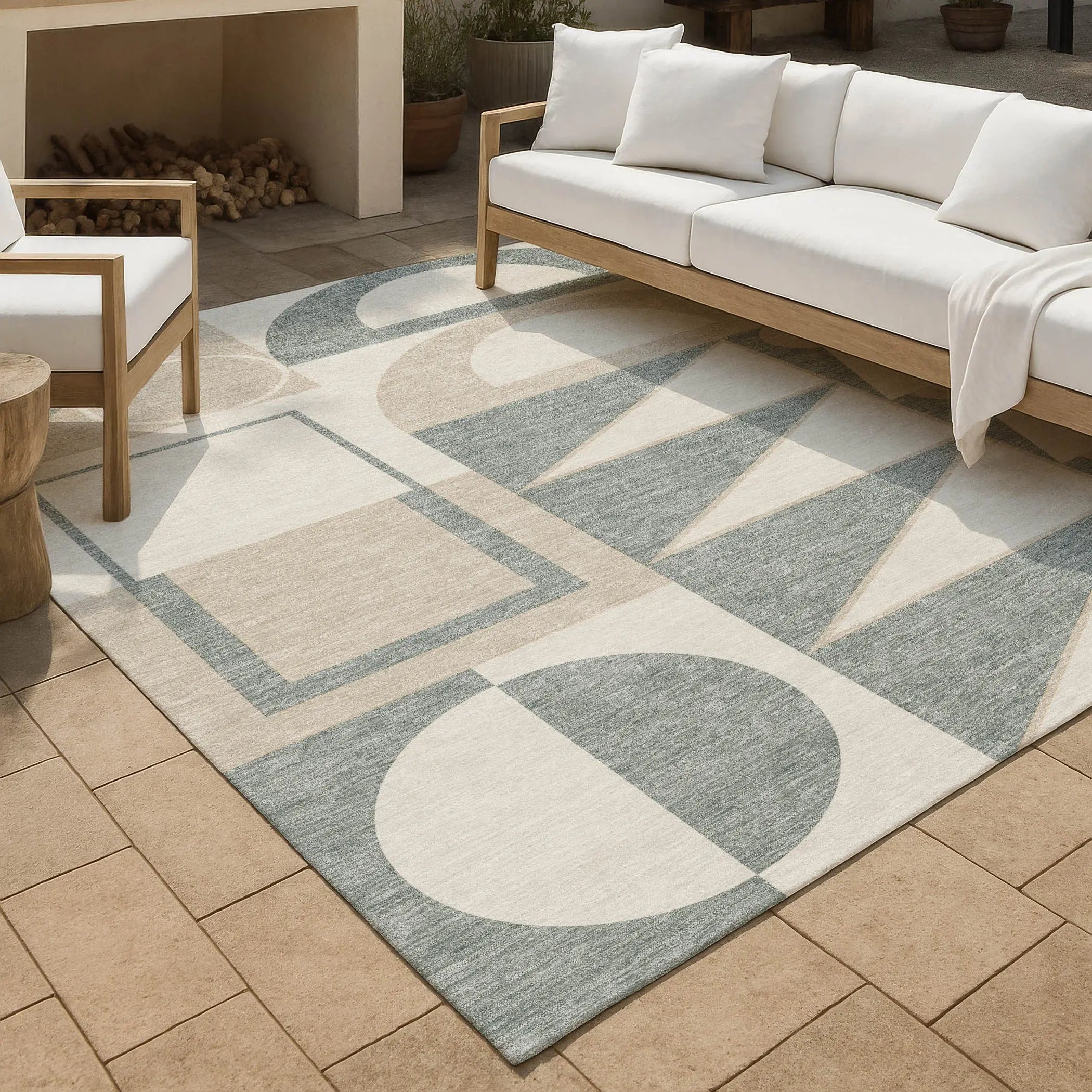 3' X 5' Ivory And Beige Geometric Washable Indoor Outdoor Area Rug Homeroots Outdoor