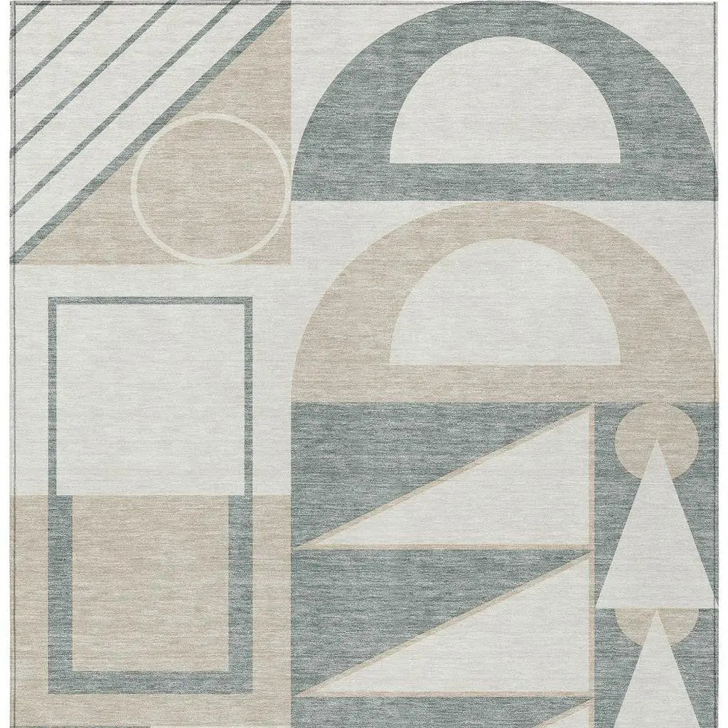 3' X 5' Ivory And Beige Geometric Washable Indoor Outdoor Area Rug Homeroots Outdoor