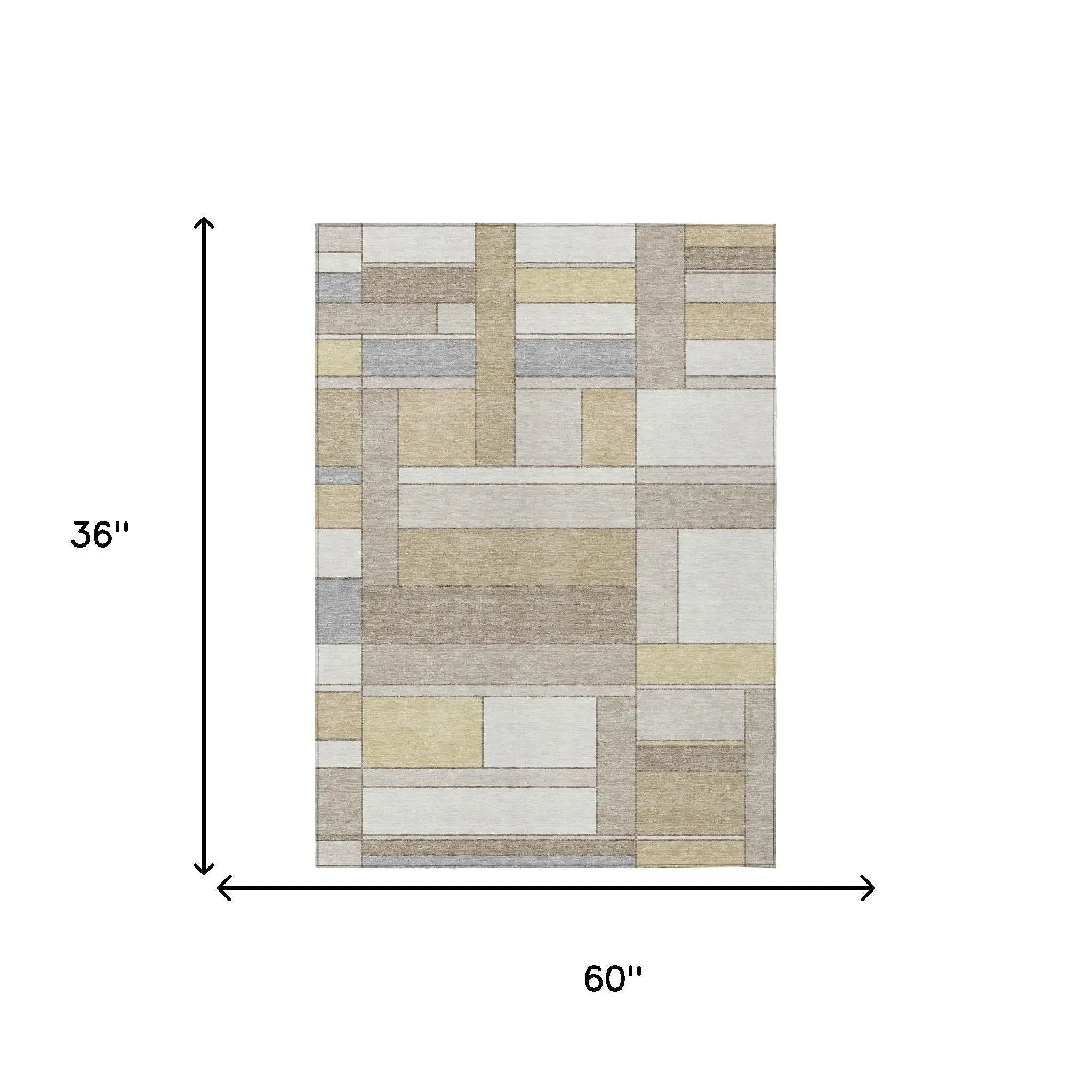 3' X 5' Ivory And Beige Geometric Washable Indoor Outdoor Area Rug Homeroots Outdoor