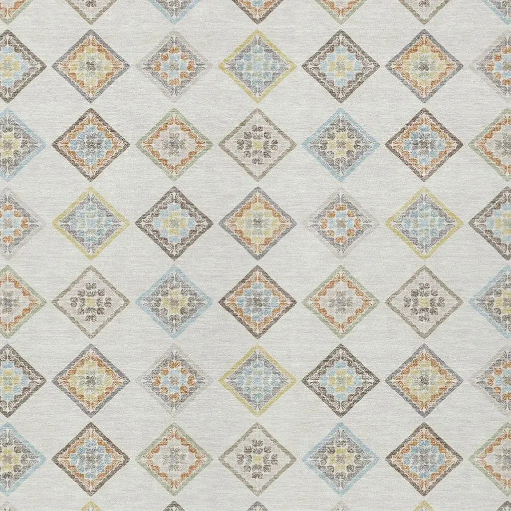 3' X 5' Ivory And Beige Geometric Washable Indoor Outdoor Area Rug Homeroots Outdoor