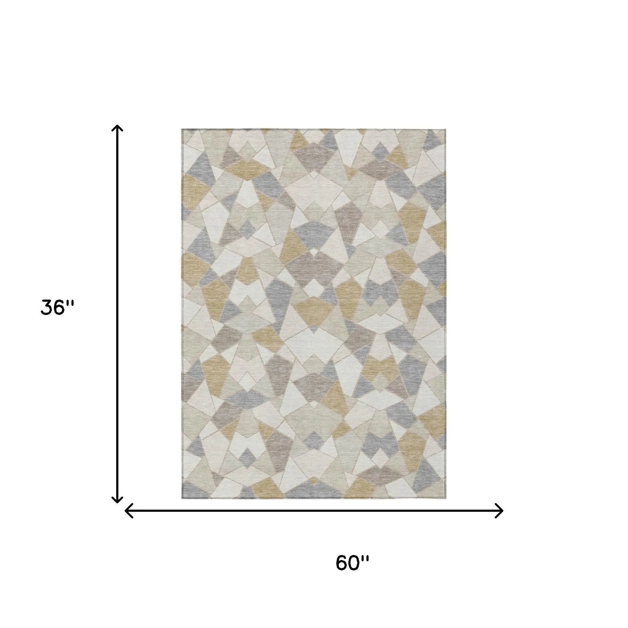 3' X 5' Ivory And Beige Geometric Washable Indoor Outdoor Area Rug Homeroots Outdoor