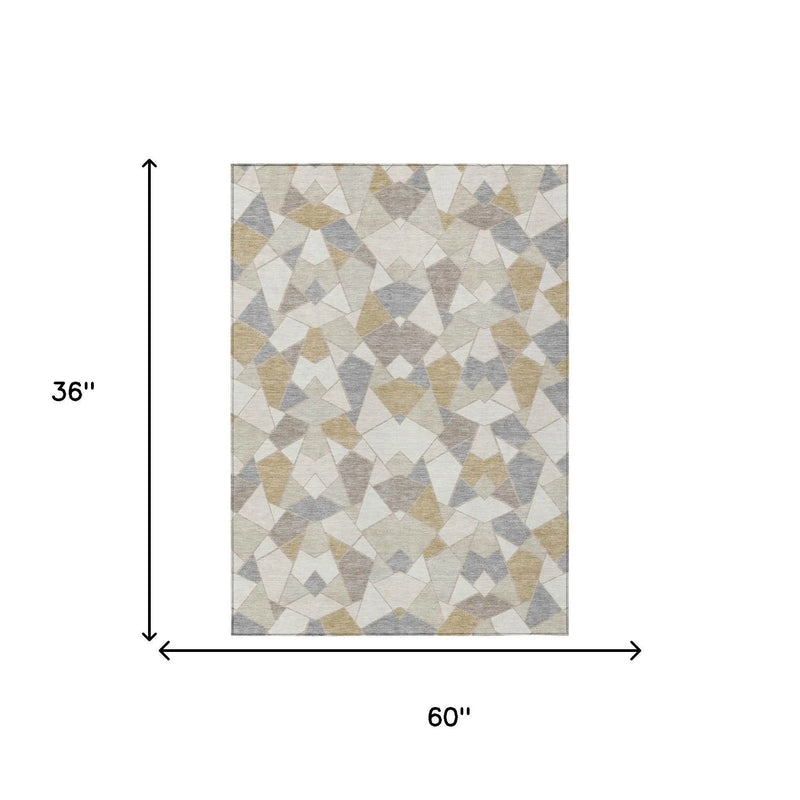 3' X 5' Ivory And Beige Geometric Washable Indoor Outdoor Area Rug Homeroots Outdoor
