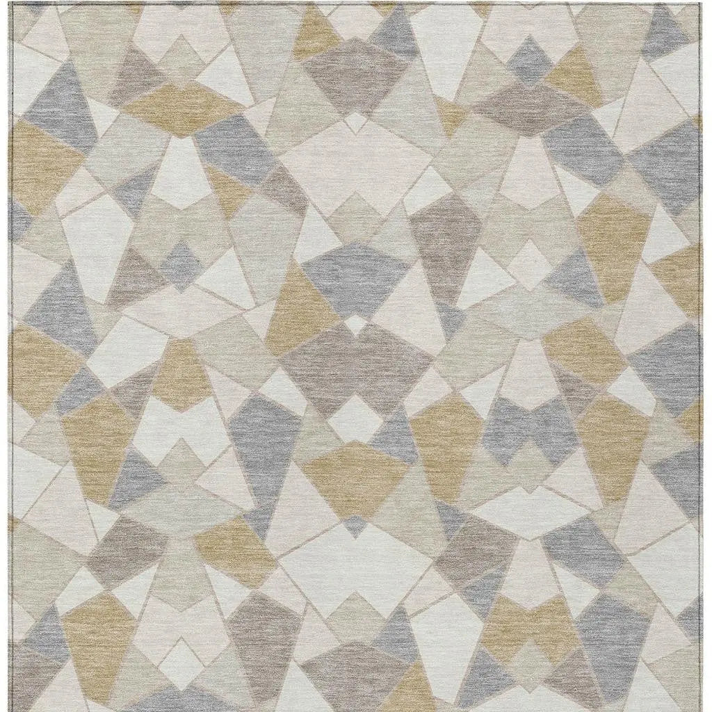 3' X 5' Ivory And Beige Geometric Washable Indoor Outdoor Area Rug Homeroots Outdoor