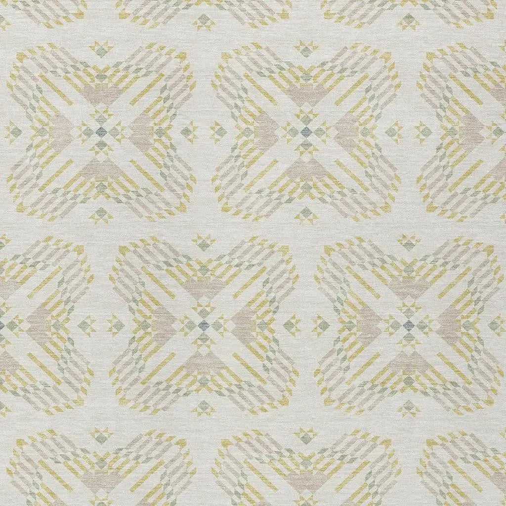 3' X 5' Ivory And Beige Geometric Washable Indoor Outdoor Area Rug Homeroots Outdoor