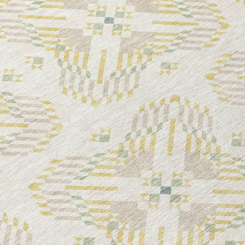 3' X 5' Ivory And Beige Geometric Washable Indoor Outdoor Area Rug Homeroots Outdoor