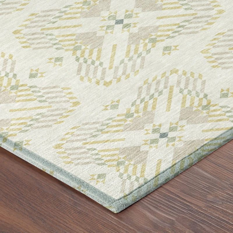 3' X 5' Ivory And Beige Geometric Washable Indoor Outdoor Area Rug Homeroots Outdoor