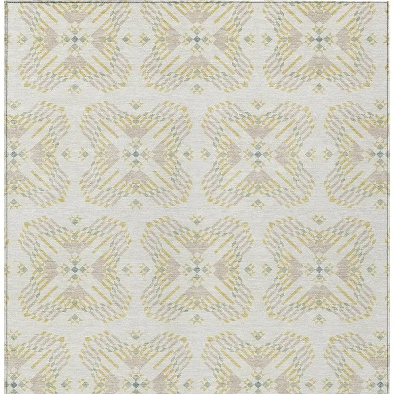 3' X 5' Ivory And Beige Geometric Washable Indoor Outdoor Area Rug Homeroots Outdoor