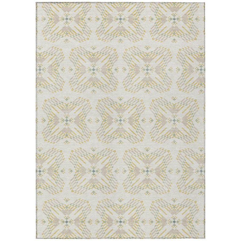 3' X 5' Ivory And Beige Geometric Washable Indoor Outdoor Area Rug Homeroots Outdoor