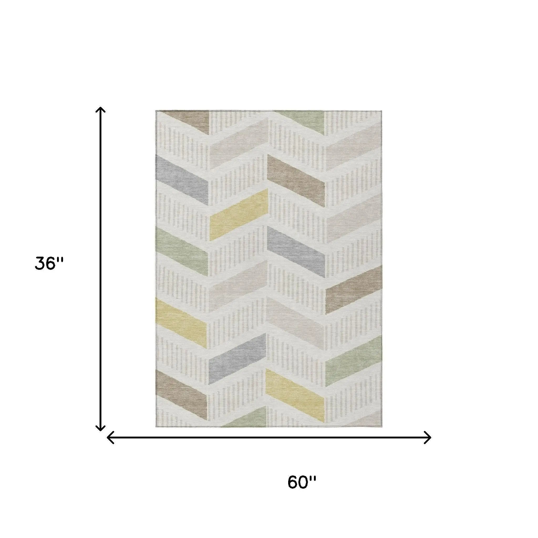 3' X 5' Ivory And Beige Geometric Washable Indoor Outdoor Area Rug Homeroots Outdoor