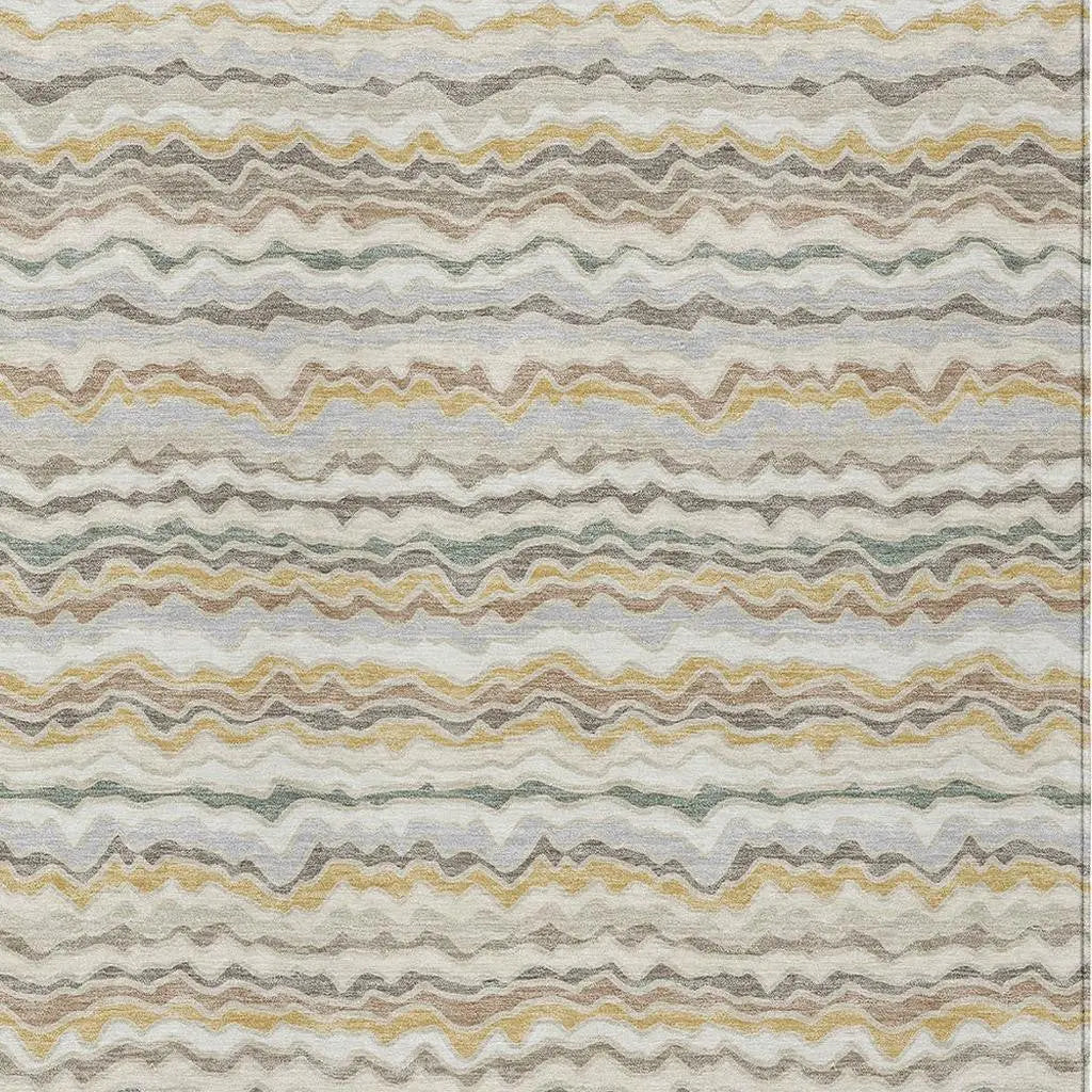 3' X 5' Ivory And Beige Striped Washable Indoor Outdoor Area Rug Homeroots Outdoor