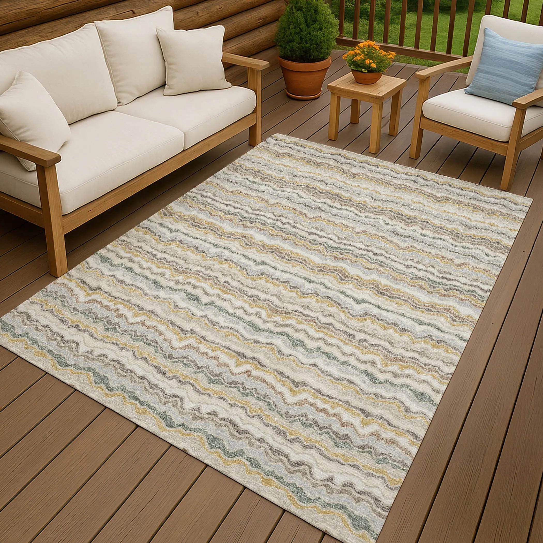 3' X 5' Ivory And Beige Striped Washable Indoor Outdoor Area Rug Homeroots Outdoor