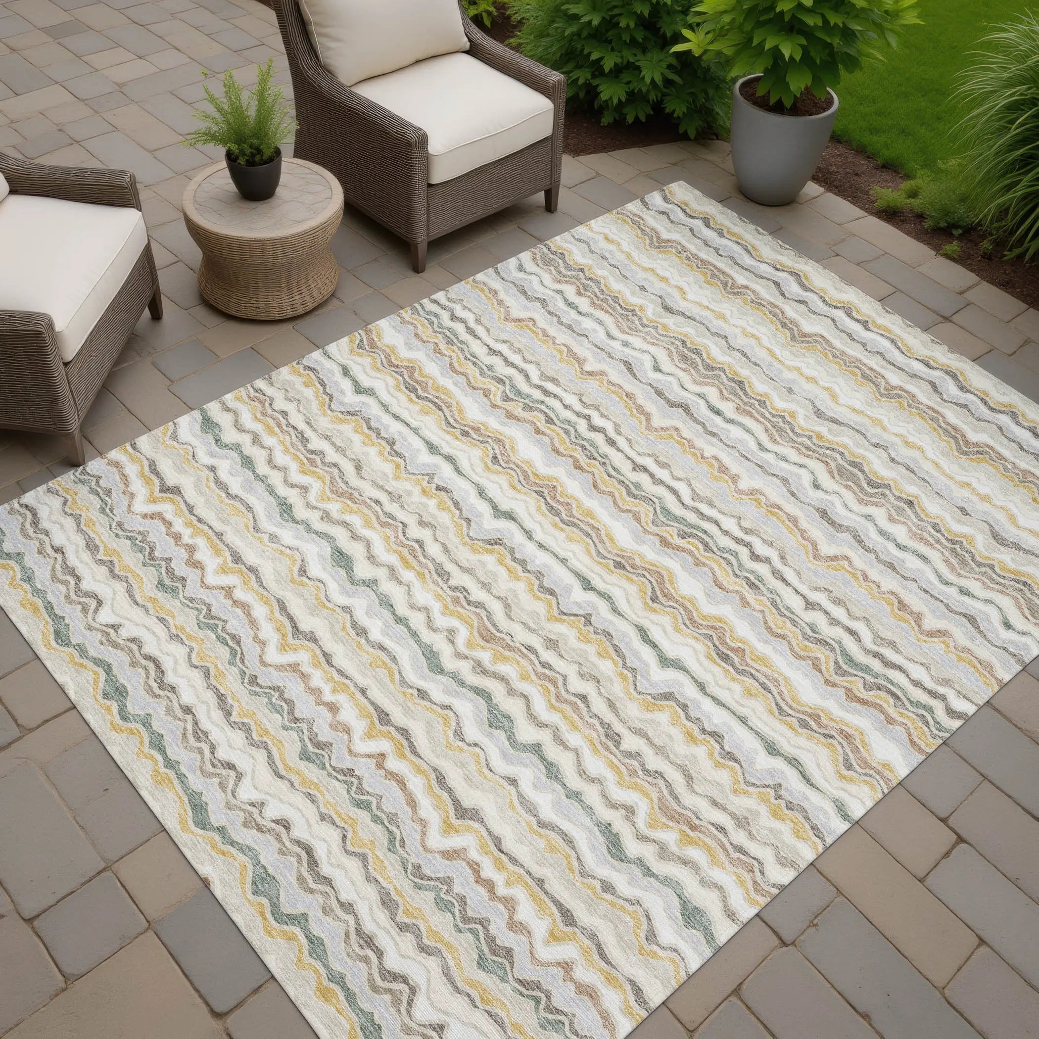 3' X 5' Ivory And Beige Striped Washable Indoor Outdoor Area Rug Homeroots Outdoor