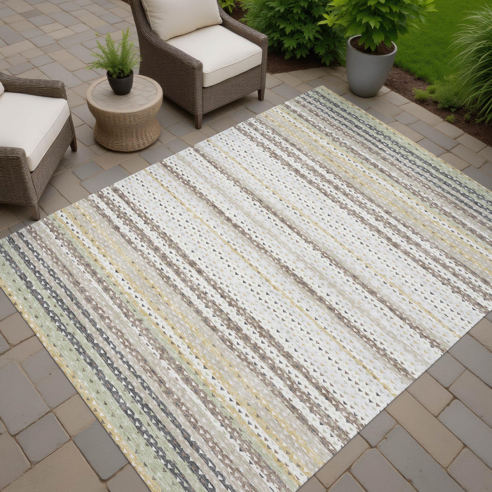 3' X 5' Ivory And Beige Striped Washable Indoor Outdoor Area Rug Homeroots Outdoor
