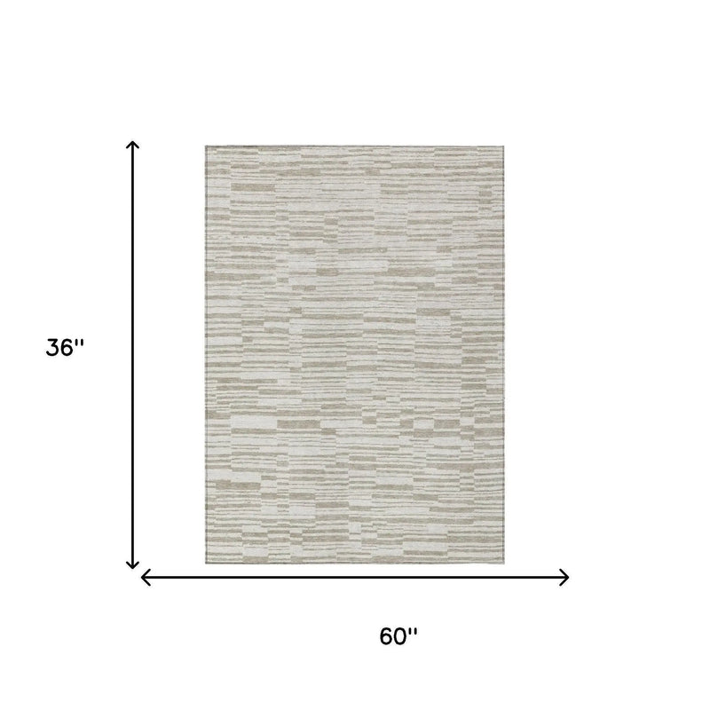3' X 5' Ivory And Beige Striped Washable Indoor Outdoor Area Rug Homeroots Outdoor