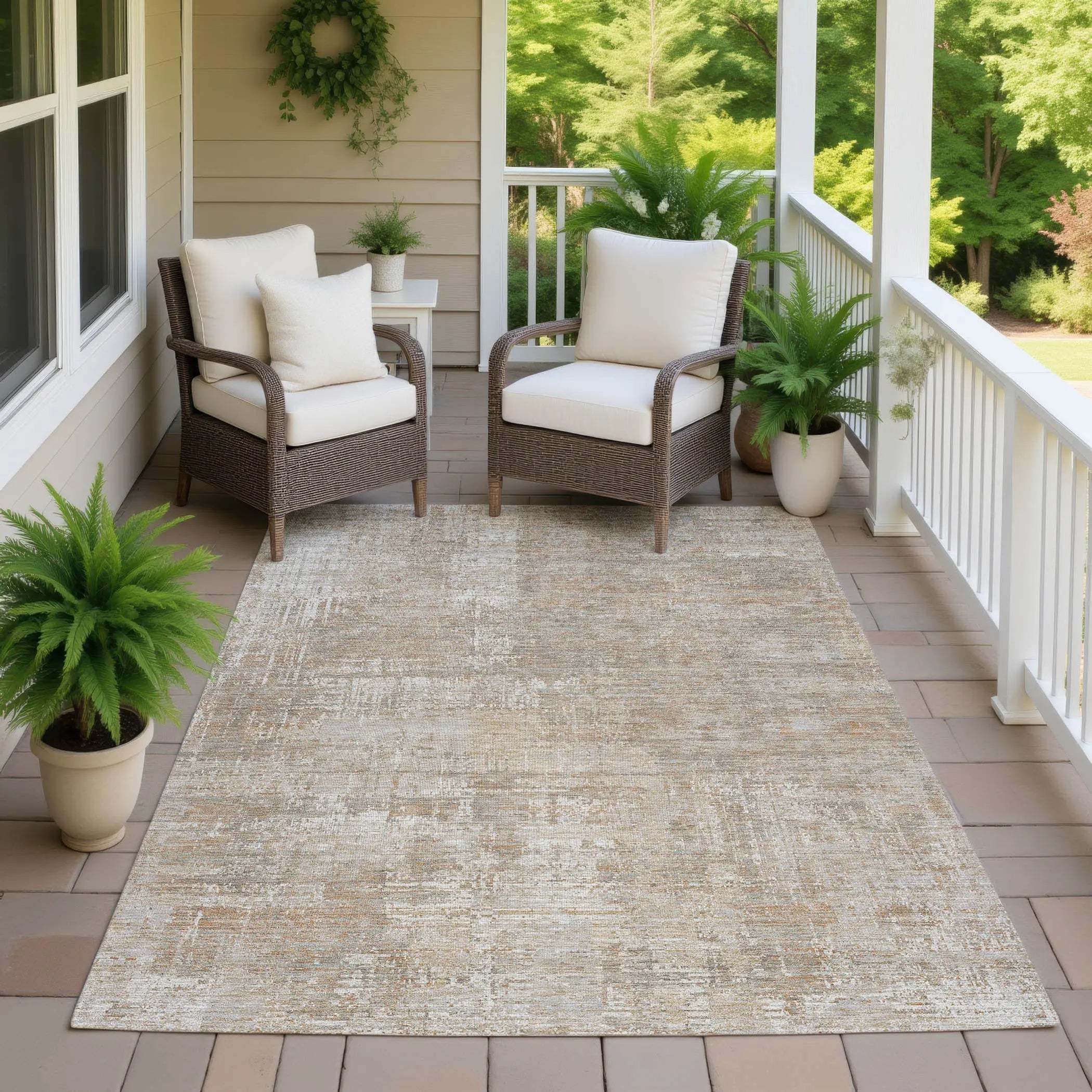 3' X 5' Ivory And Blue Abstract Washable Indoor Outdoor Area Rug Homeroots Outdoor