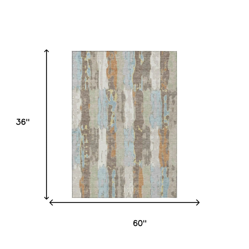 3' X 5' Ivory And Blue Abstract Washable Indoor Outdoor Area Rug Homeroots Outdoor