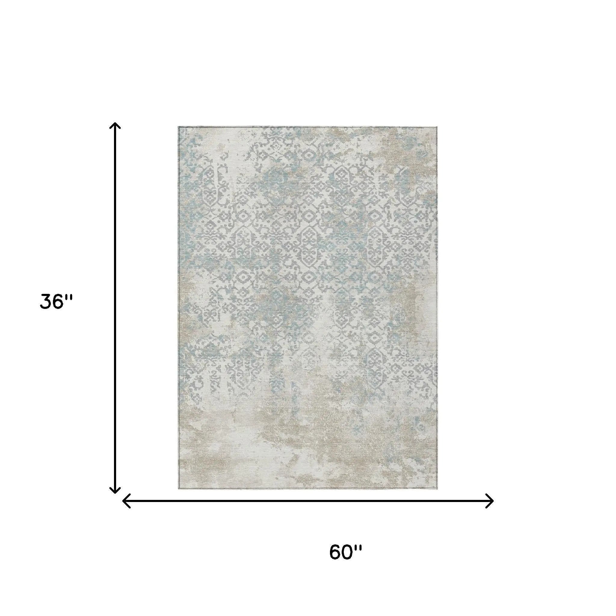 3' X 5' Ivory And Blue Oriental Washable Indoor Outdoor Area Rug Homeroots Outdoor