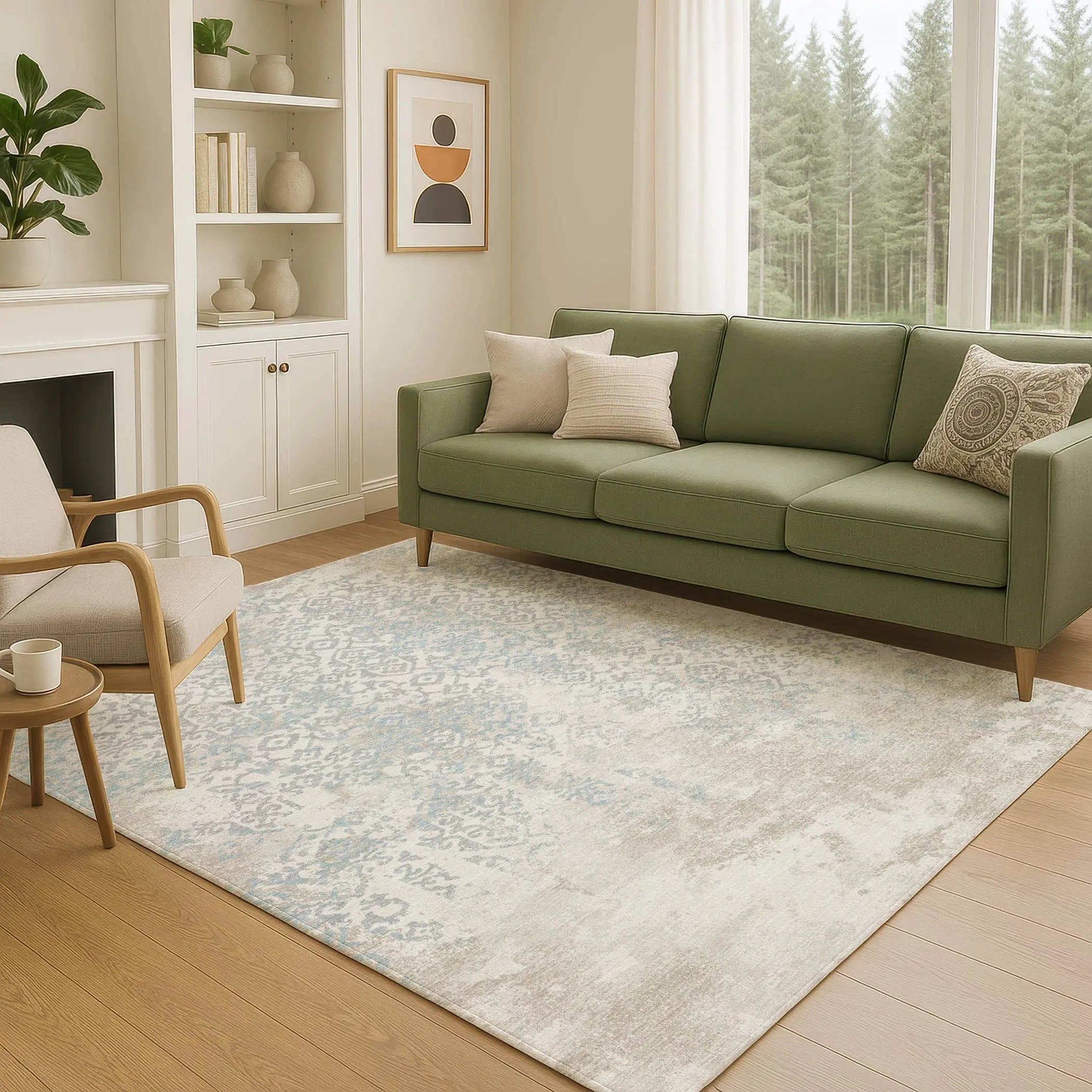 3' X 5' Ivory And Blue Oriental Washable Indoor Outdoor Area Rug Homeroots Outdoor