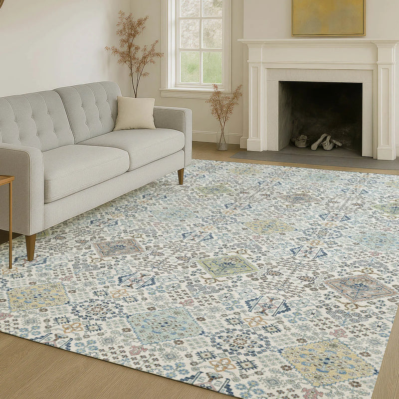3' X 5' Ivory And Blue Oriental Washable Indoor Outdoor Area Rug Homeroots Outdoor